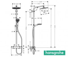 MEDIDAS COLUMNA DUCHA TERMOSTATICA SHOWERPIPE CROMETTA'S 240 HANSGROHE